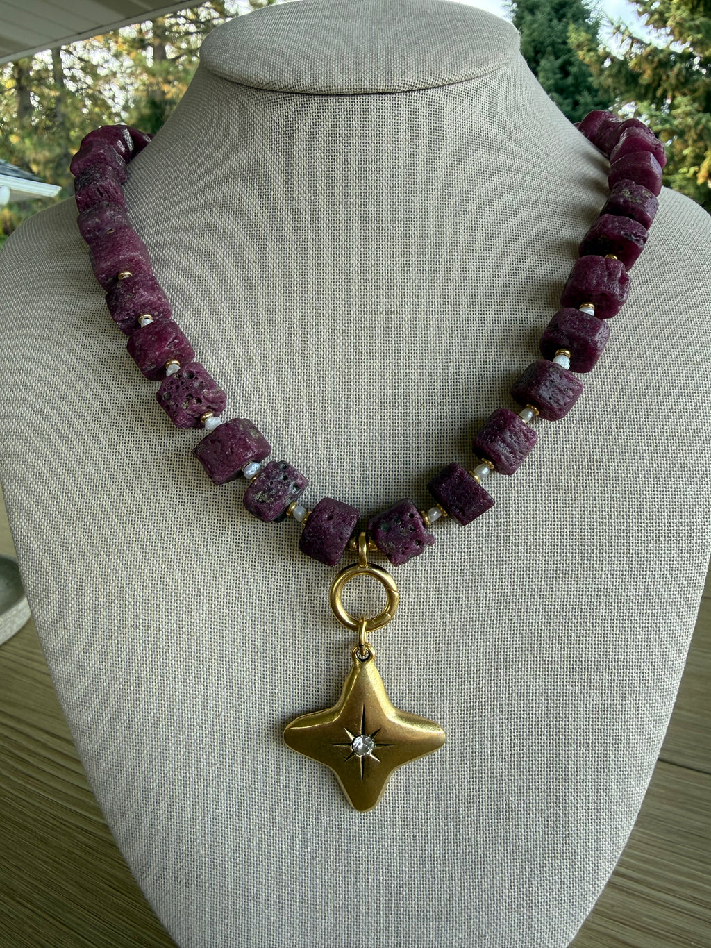 ✨ Raw Ruby & Pearl Necklace ✨