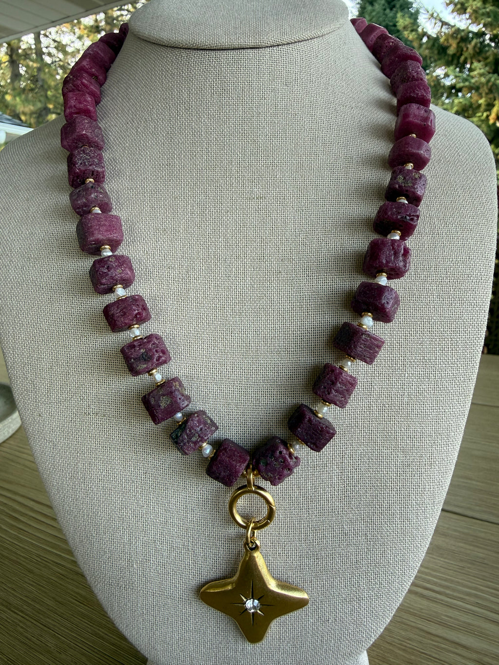 ✨ Raw Ruby & Pearl Necklace ✨